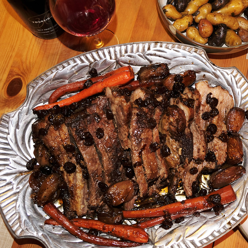 A platter of wine-braised brisket